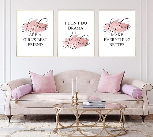 Miniatura 3 de NATVVA 3 piezas de arte de pared de pestañas de color rosa rubor impresiones en lienzo de arte de pestañas artista pintura imágenes para habitación