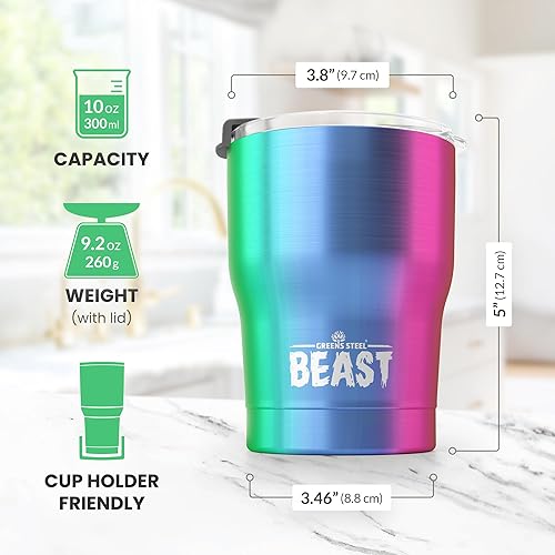 Miniatura 6 de Beast Vaso de 10 oz de Acero Inoxidable con Aislamiento al Vacío para Café y Bebidas Frías de Doble Pared Termo de Viaje (Arcoíris)