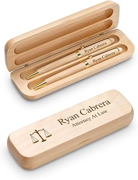 Executive Gift Shoppe | Lawyer Theme Laser Engrved Maple Wood Double Pen and Box Set