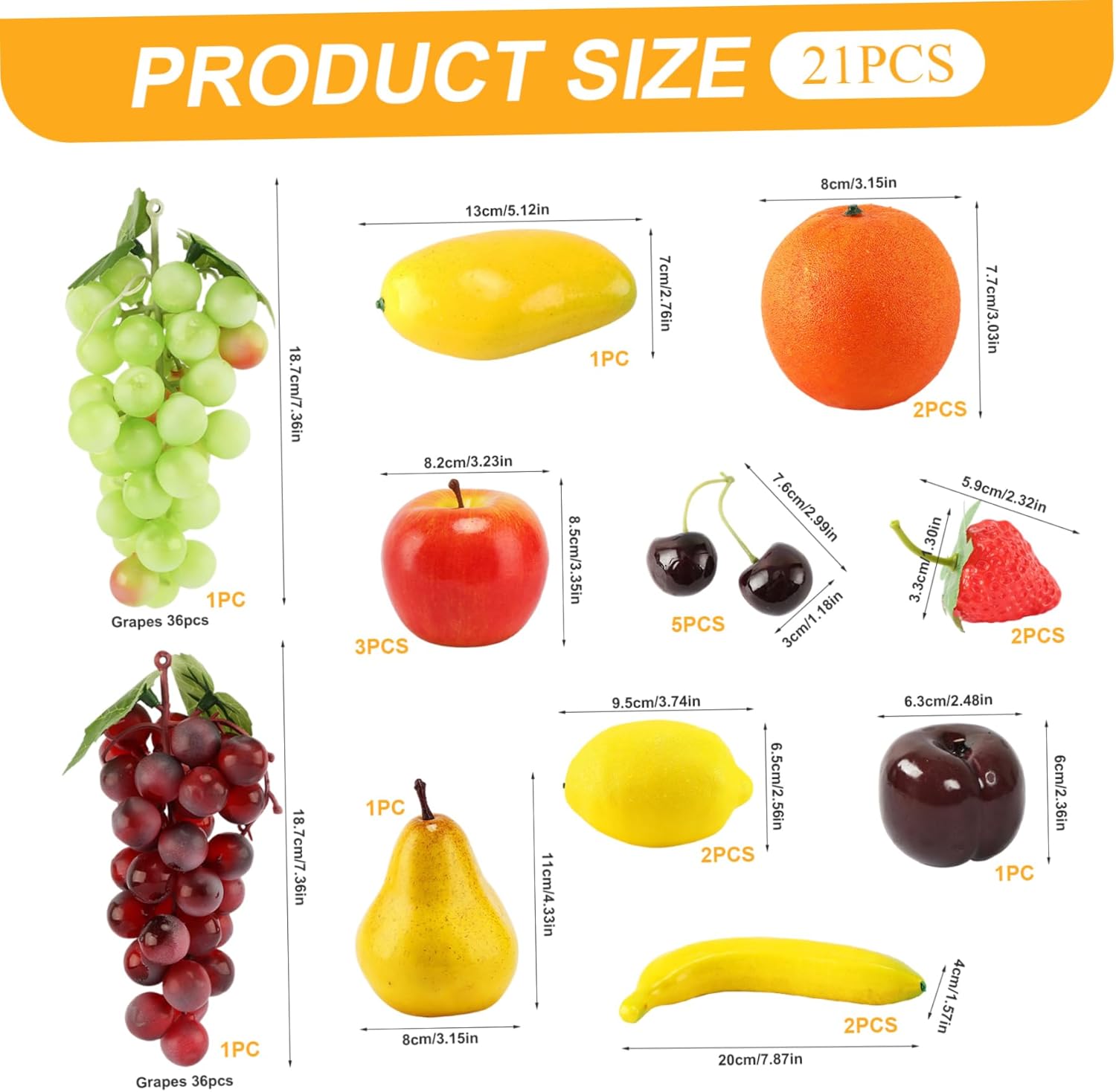 Realistic Foam Fruit Set, 21Pcs Artificial Grapes & Bananas for Table Decor & Photography Props