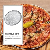 Vista 9 de Zerodeko Bandeja de pizza de acero inoxidable, bandeja redonda perforada para pizza, bandeja para hornear pizza, bandeja para servir pizza