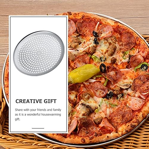 Miniatura 8 de Zerodeko Bandeja de pizza de acero inoxidable, bandeja redonda perforada para pizza, bandeja para hornear pizza, bandeja para servir pizza con