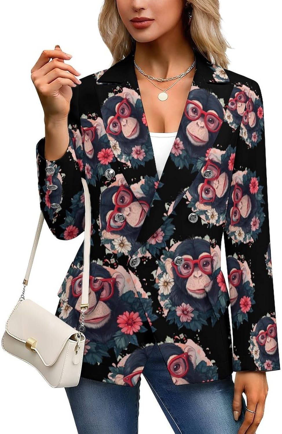 Funny Monkey Women's Blazer Long Sleeve Suits Business Casual Blazers Jackets Lapel Open Front Suit