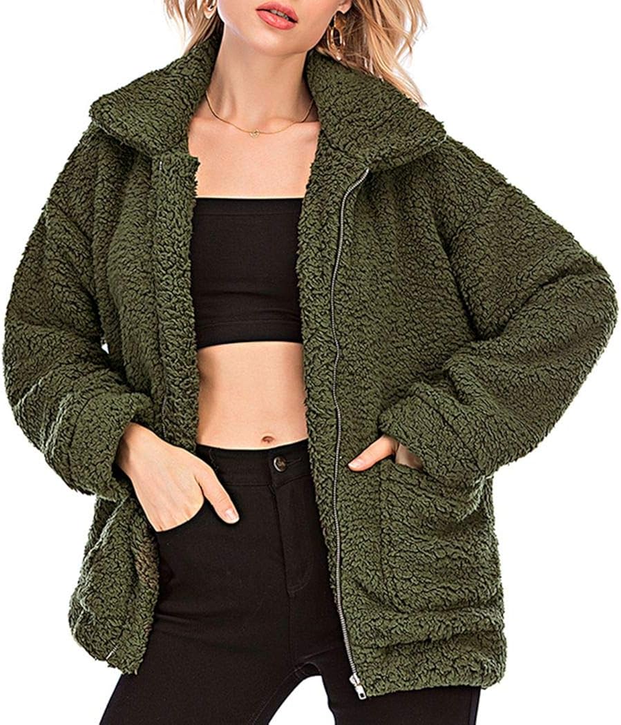 Comeon Women's Winter Warm Faux Fur Coat Long Sleelve Cardigan Boyfriend Shearling Fuzzy Jacket with Pockets