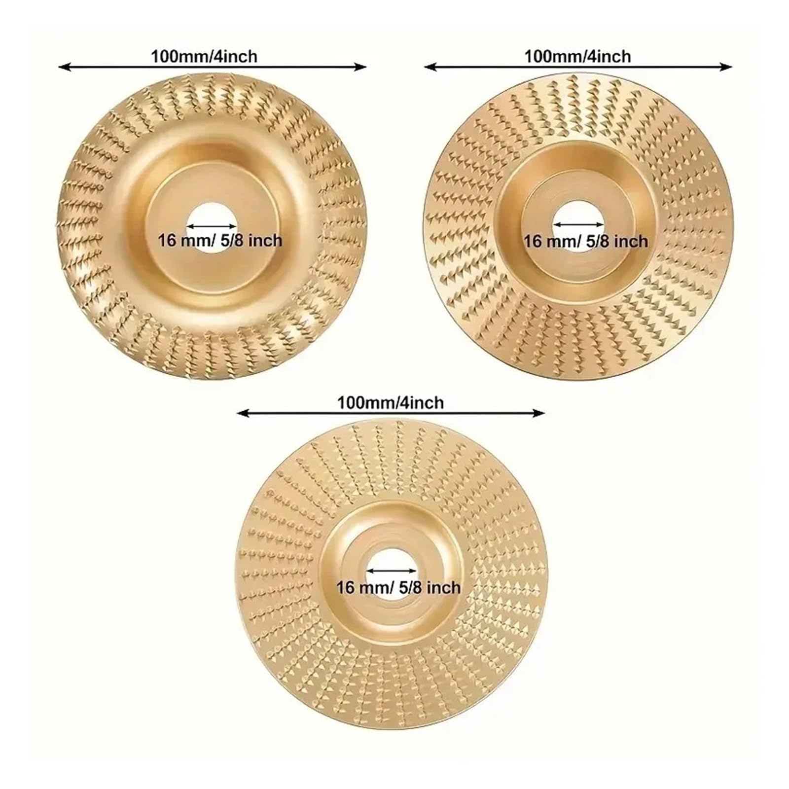 100 mm 3-częściowy zestaw do szlifowania drewna, 16 mm Bore Curved Bevel Design for Angle Grinder, Wood Cutting Engraving & Polishing Tools