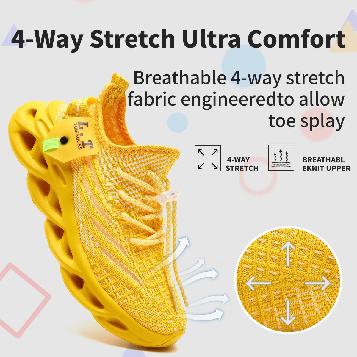 Boys Kids Sneakers Running Tennis Shoes Lightweight Breathable All Yellow Size 13.5