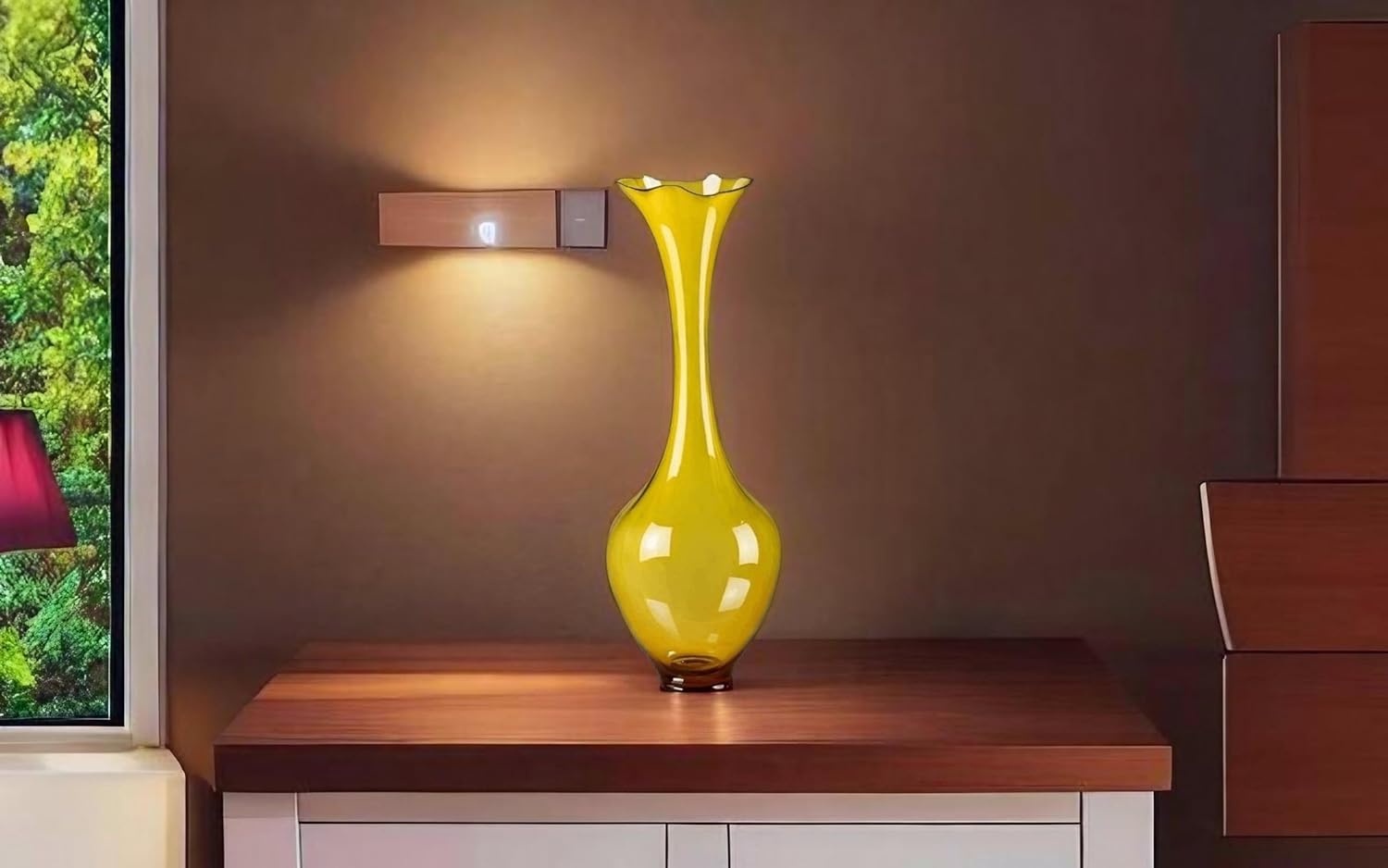 Blown Glass Flower Vase, Handmade Indoor Vase, Yellow Glass