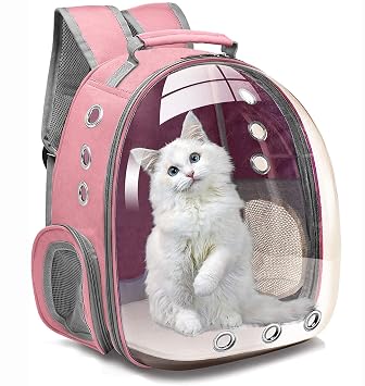 BLACK DOG Cat Backpack Carrier Bubble Bag, Transparent Space Capsule Pet Carrier Dog Hiking Backpack, Small Dog Backpack Carrier for Cats Airline Approved Travel Carrier Outdoor Use for Puppies & Cats (Pink)