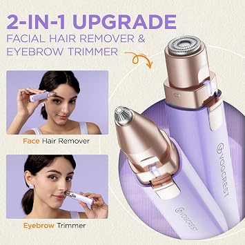 Rechargeable Facial Hair Remover for Women: 2 in 1 Electric Eyebrow and Facial Hair Remover - Suitable for Middle-aged Womens Eyebrow, Chin, and Cheek Trimming - with Built-in LED Light(Purple)