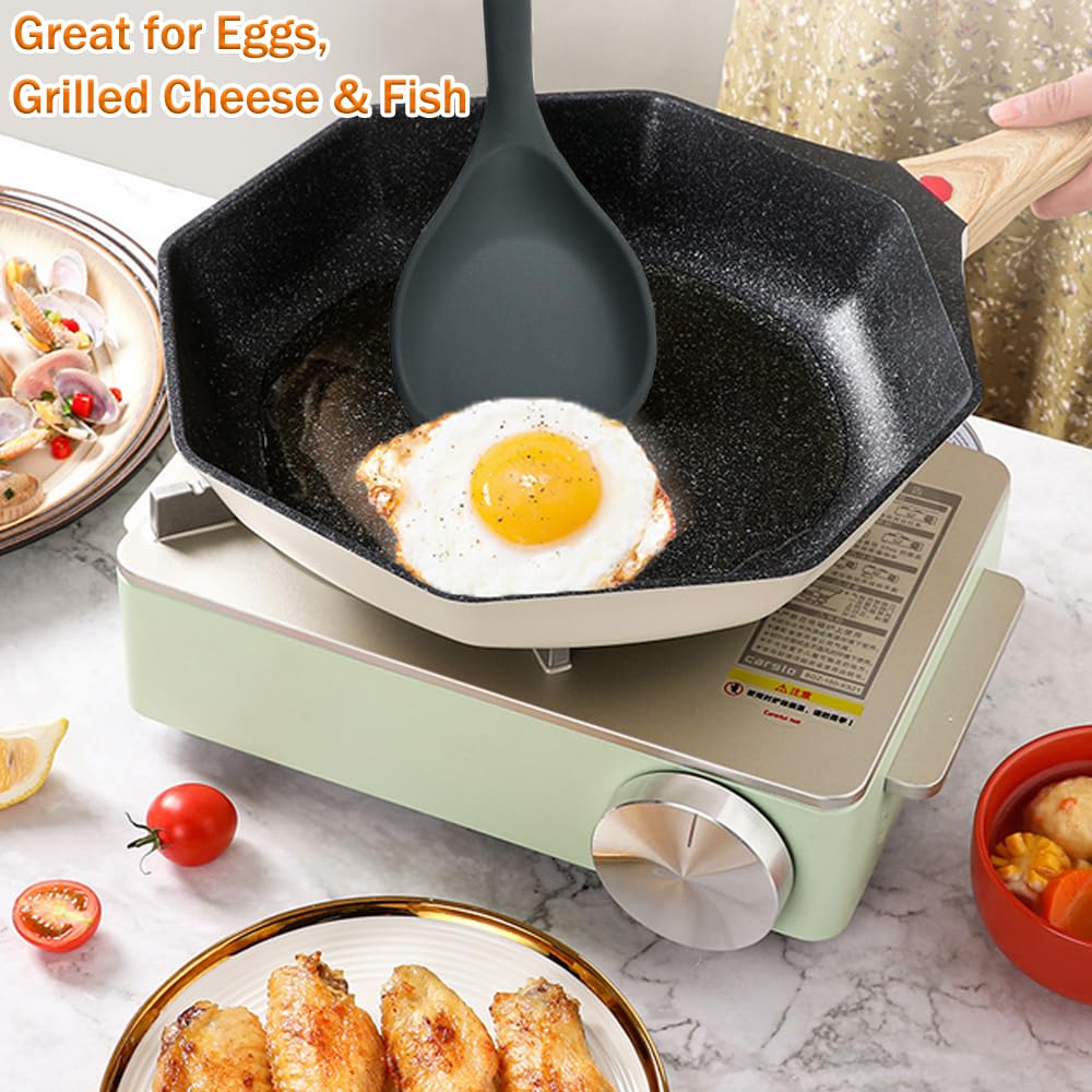 Espátula de wok, espátula de silicona con mango de madera resistente al calor, utensilios de cocina, cuchara para recoger, voltear, agitar, cocinar antiadherente duradero sin BPA, 13.2 pulgadas
