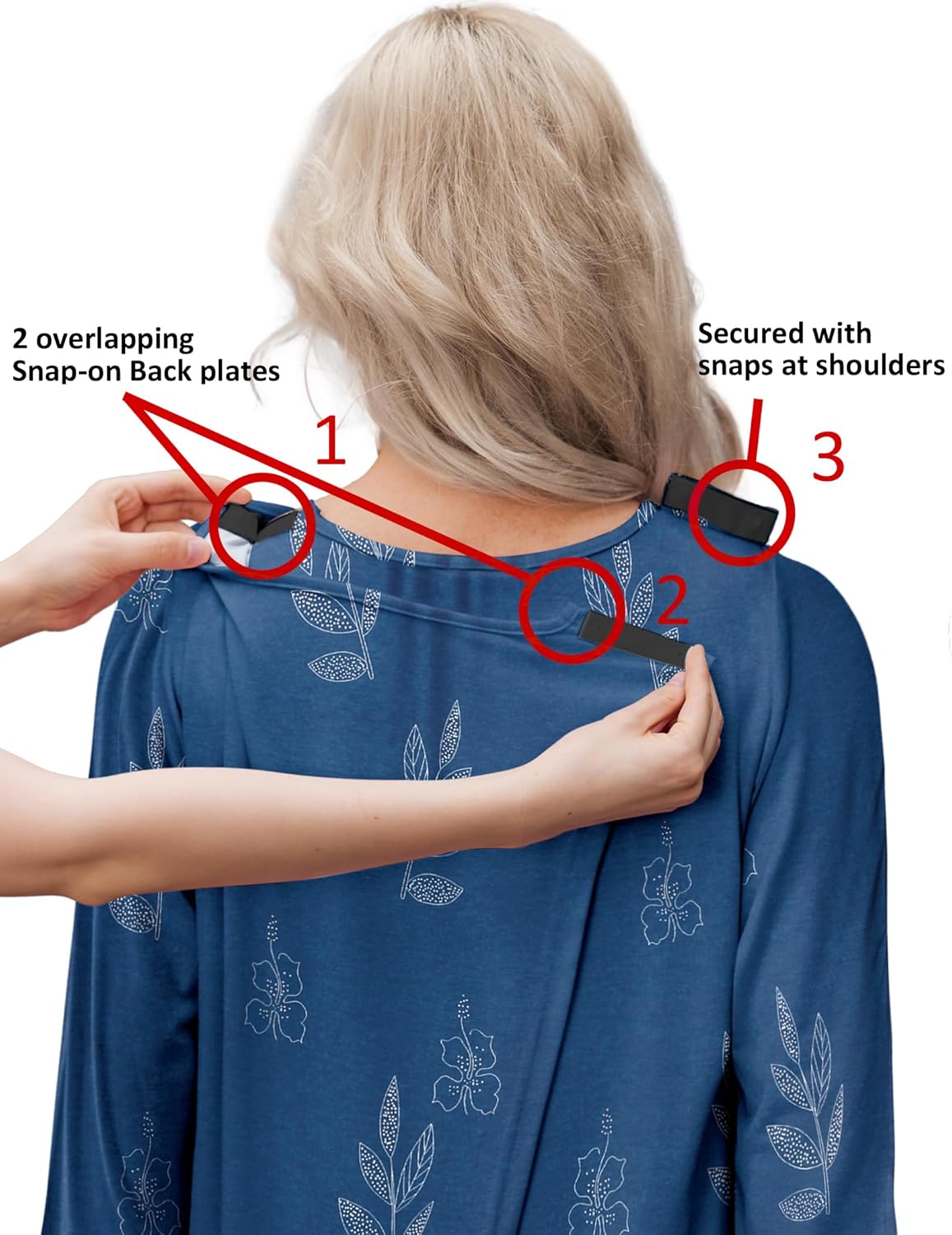 Deyeek Hospital Gowns for Women Tear Away Snap Open Back Dress Long Sleeve Post Surgery Adaptive Nightgown with Pockets - Image 2