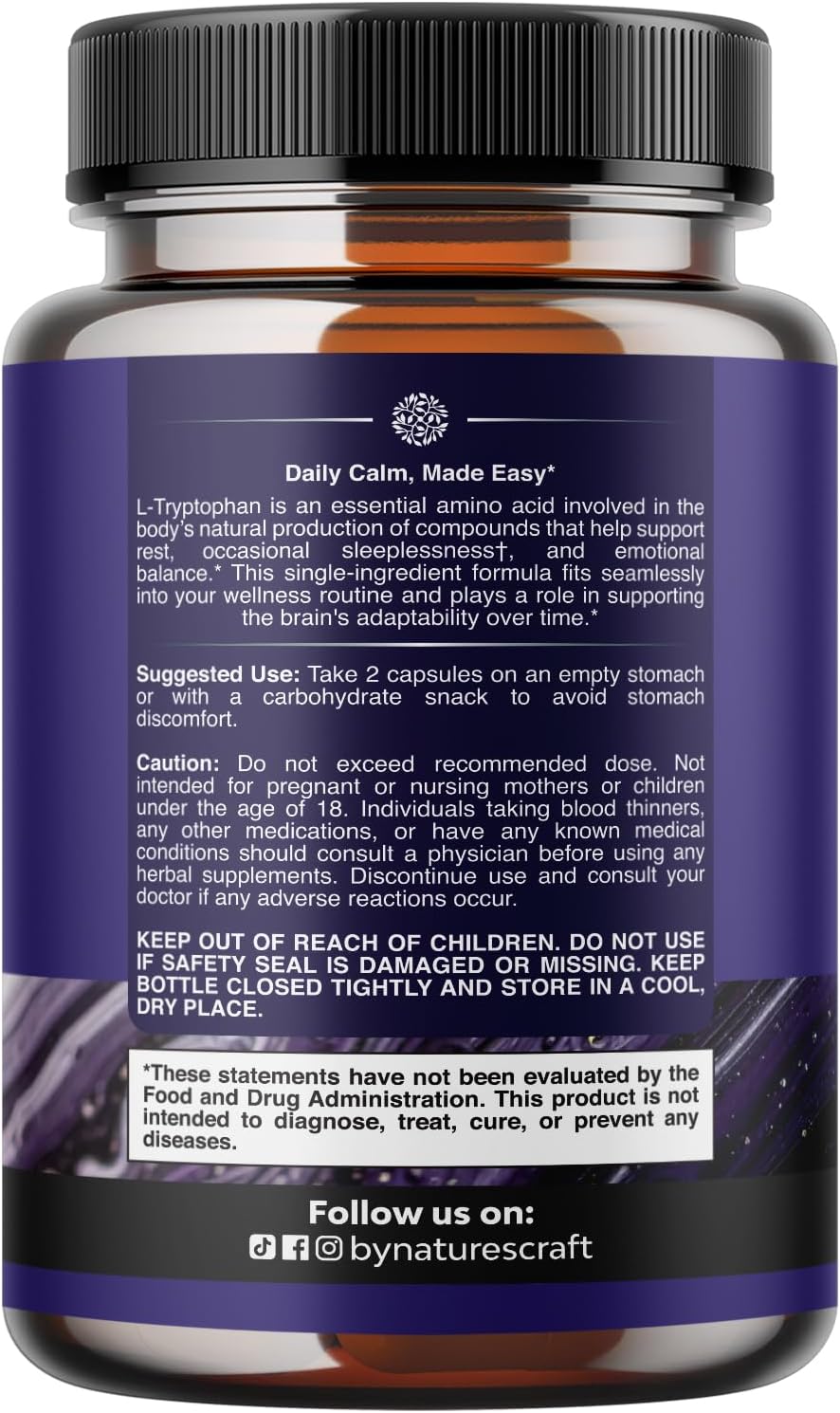 L-Tryptophan Capsules 1000mg per Serving - L-Tryptophan Supplement for Sleep, Promotes Relaxation & Emotional Well-Being for Women & Men - Mood Support Supplement for Adults - 120 Count (2 Pack)