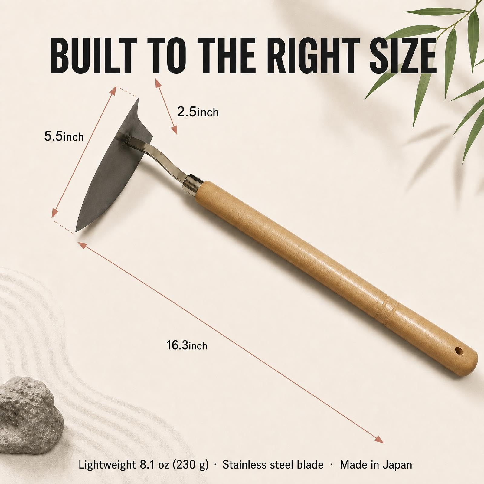 Azada triangular japonesa, herramienta de deshierbe manual de acero inoxidable | La hoja triangular ultra afilada corta la tierra y las malas hierbas. Acero inoxidable con agarre ergonómico.