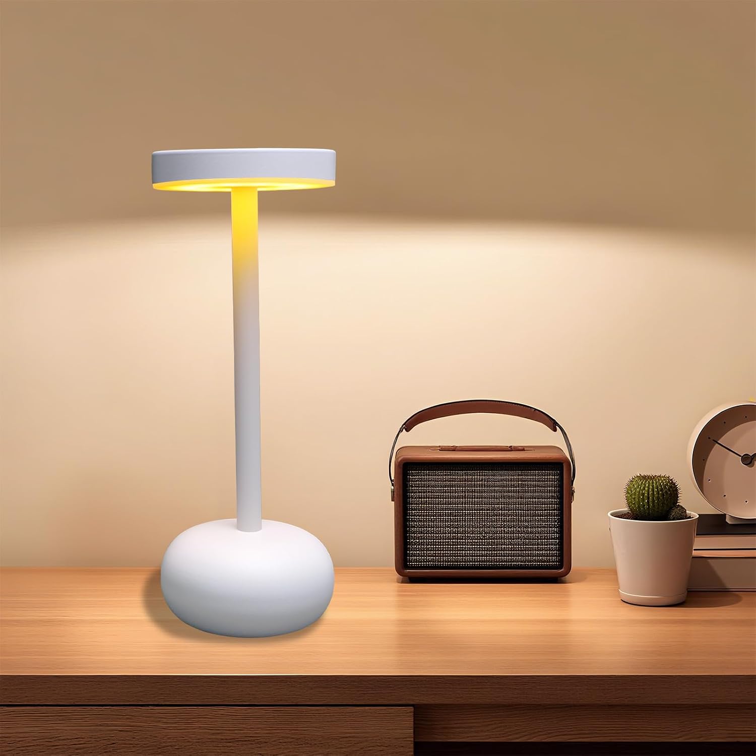 Cordless Table Lamp, Rechargeable 4000mAh Battery Powered Lamp, 3 Color Stepless Dimming, Portable Outdoor Table Light for Bedroom, Bar, Cafe, Restaurant, Patio, Camping (White)