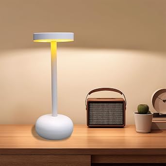 Cordless Table Lamp, Rechargeable 4000mAh Battery Powered Lamp, 3 Color Stepless Dimming, Portable Outdoor Table Light for Bedroom, Bar, Cafe, Restaurant, Patio, Camping White