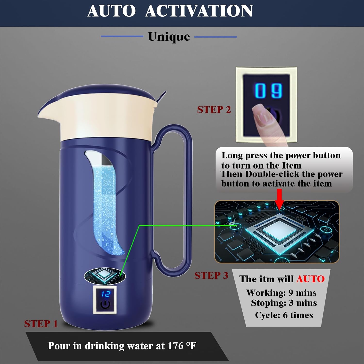 Hydrogen Water Bottle Hydrogen Alkaline Water Generator Ionizer Hydrogen Water Maker Machine with SPE and PEM Technology (Dutch Blue)