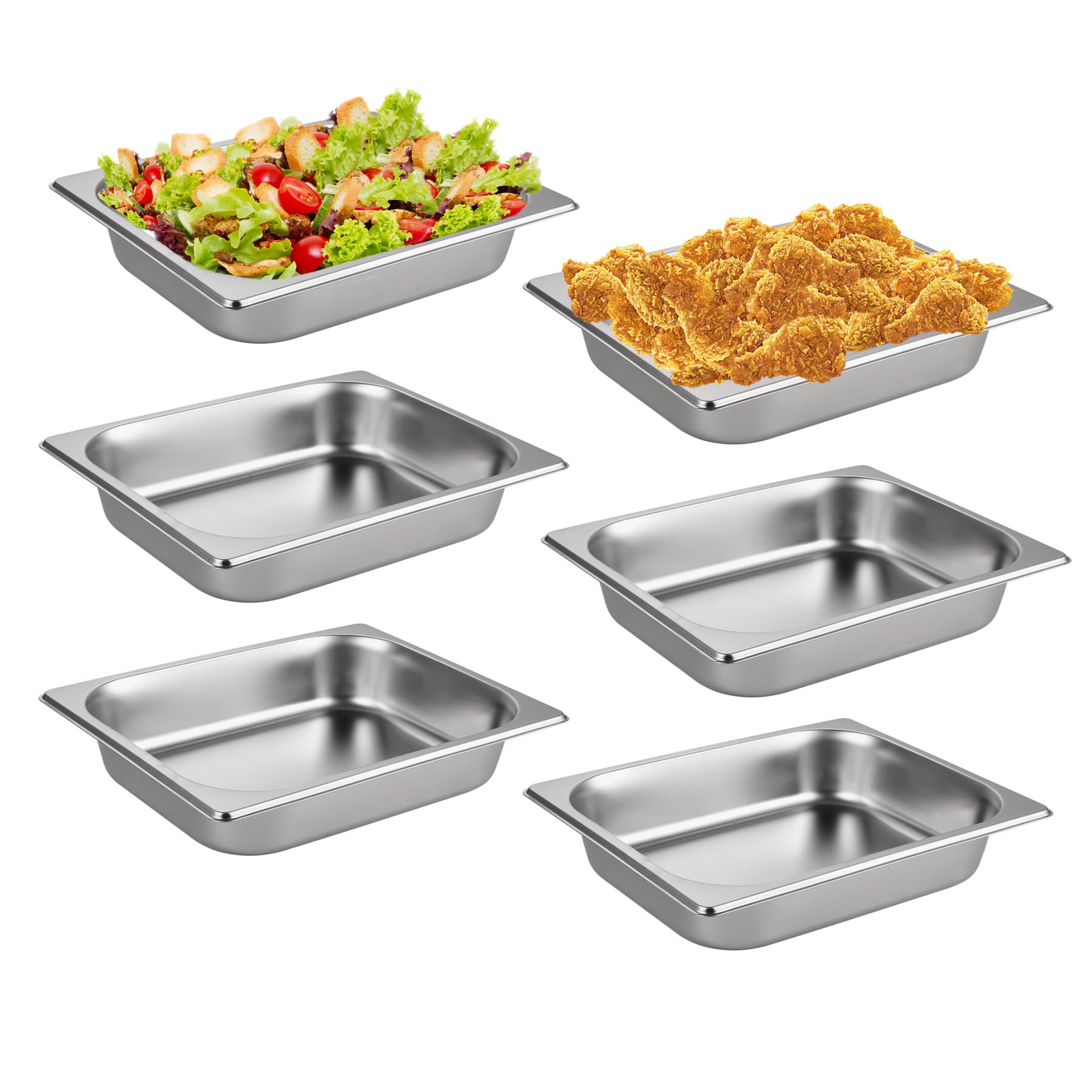 6 Pack Half Hotel Pans, 1/2 Size Stainless Steel Steam Table Pans, 2.5" Deep Chafing Dishes for Restaurant, Commercial Hotel Buffet Food Pan for Party, Home