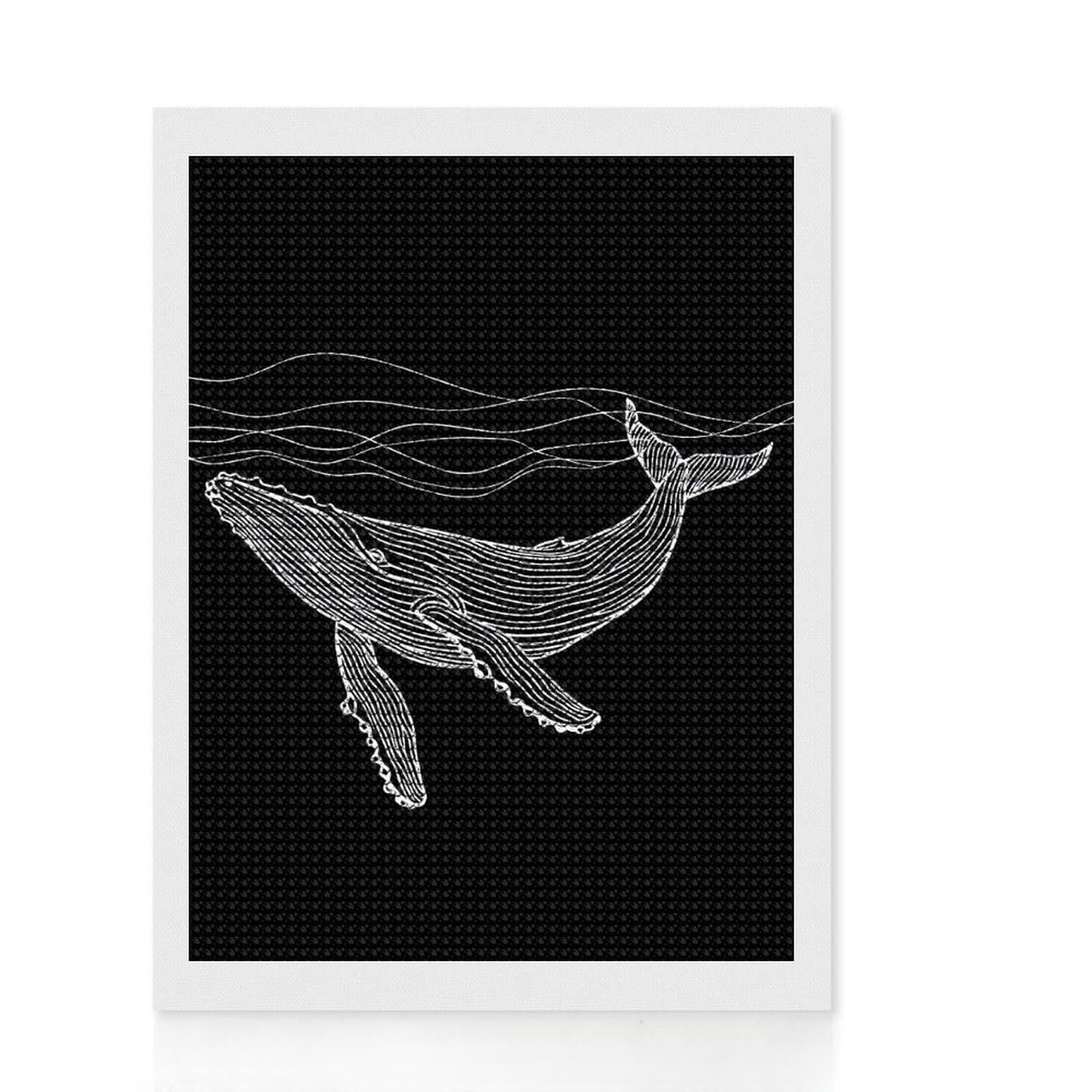 Junmoney Minimal Whale Diamond Painting Set 12"x16", Stress Relief Craft, Finish and Display, Boho Decor, for Women, Sparkling Round Gems