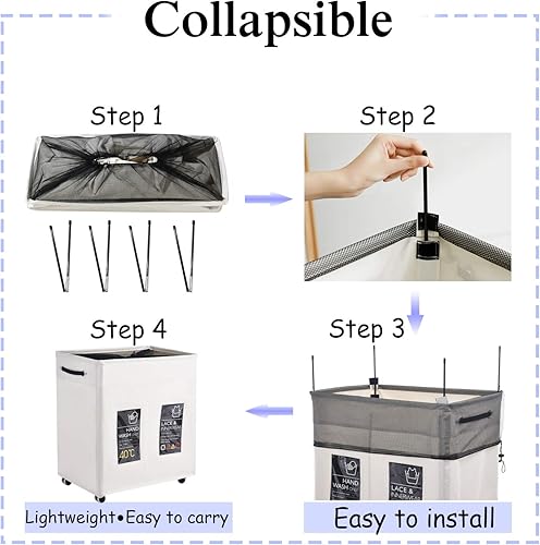 Miniatura 6 de Haundry - Cesta grande plegable para ropa sucia con ruedas, impermeable, capacidad de 22.66 galones (85.8 litros), cesta de almacenamiento