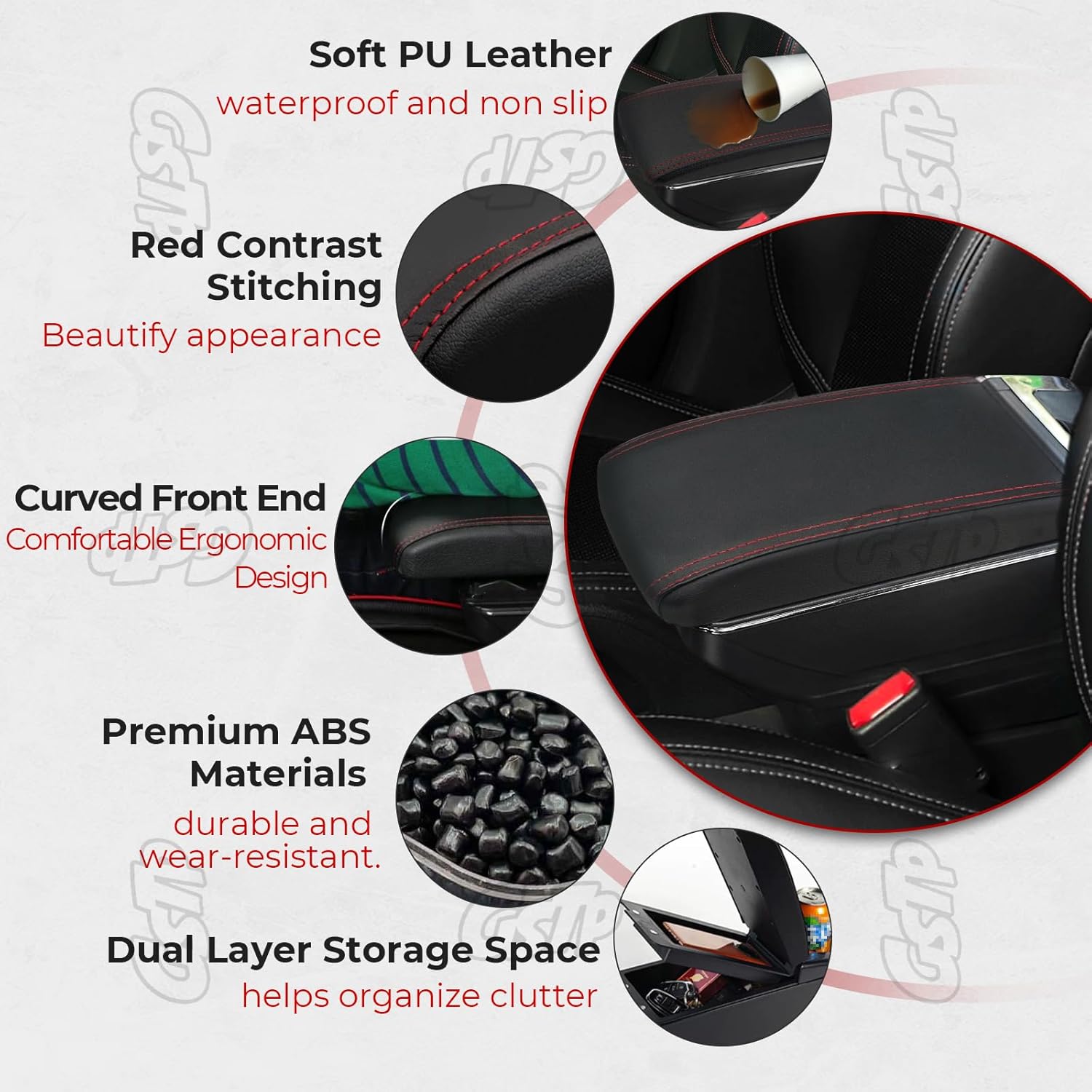 Center Console Armrest Compatible with Mini Cooper Coupe R50 R52 R53 R56 R57 R58 F55 F56 F57 Countryman with 7 USB Port Cup Holder Double Layer Organizer Storage Box (Black with Red Line)