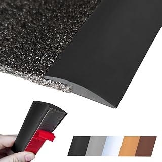 Self-Adhesive Floor Transition Strip for Carpet Tile Wood Vinyl - 120" Black Threshold Trim Covers 5mm Gaps (Maxiroc)