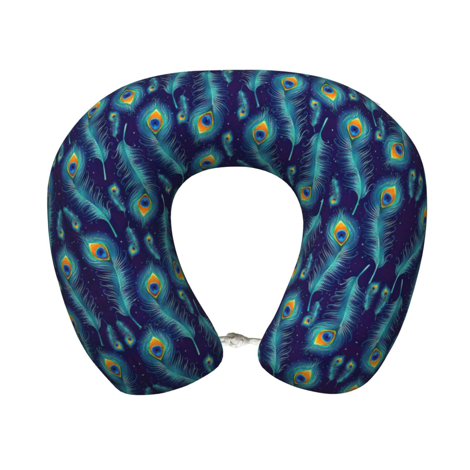 ASFgda U-Shape Memory Foam Peacock Bird Feathers Print Travel Pillow,Neck Support,Washable Cover For Airplane Car Home Office