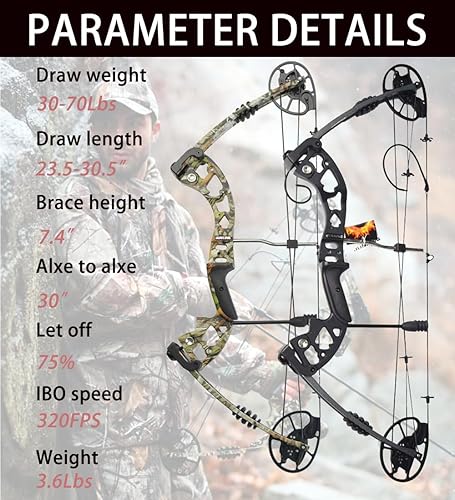 Miniatura 2 de Kit de arco compuesto, peso de 30 a 70 libras, longitud de tracción de 23.5 a 30.5 pulgadas, 320 fps de velocidad de caza y arco objetivo, con todos