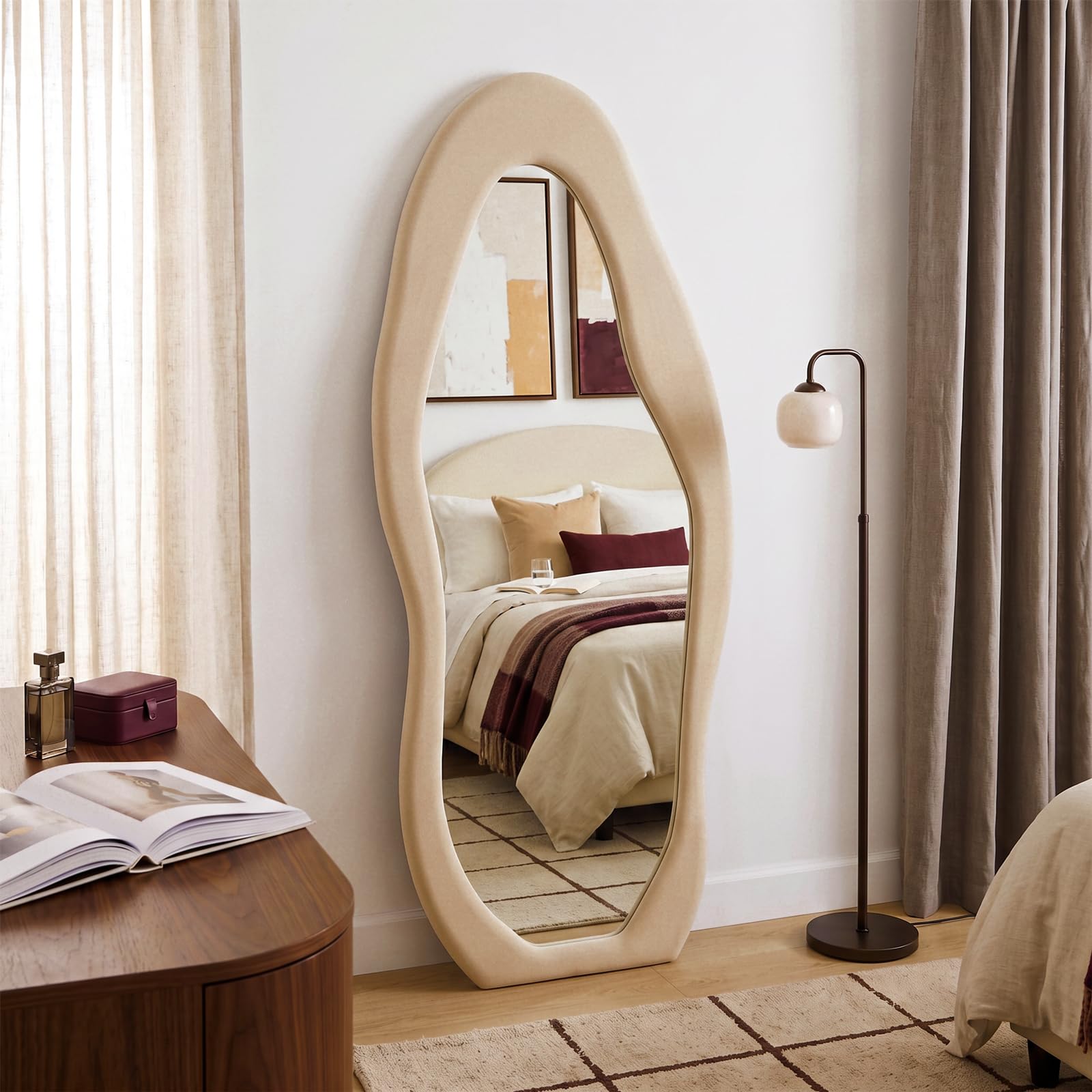 LunaMirror Full Length Irregular Wavy Mirror Flannel Frame Floor Mirror