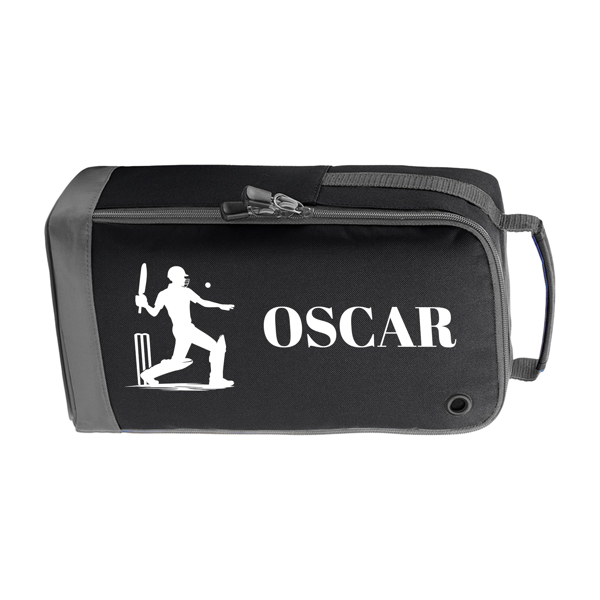 Personalised Kids Boot Bag with Custom Name - Cricket Design - Black Shoe Bag for PE & School — image 1