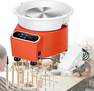Pottery Wheel for Adults, 9.8" Electric Pottery Wheels with Detachable Basin, LCD Touch Screen Clay, Foot Pedal, 350W Ceramic Pottery Wheel,Orange-220V