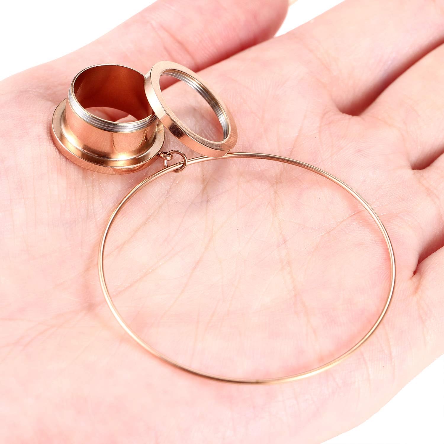 GAGABODY Large Hoop Ear Tunnels Surgical Steel Ear Plugs Expander Dangle Gauges Stretcher Earring Earlobe Piercing Screwing Back Rose Gold 5/8"(16mm)