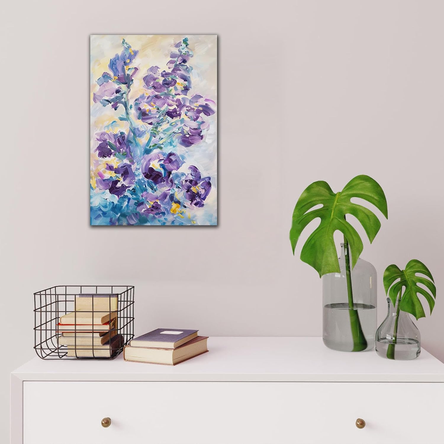 Hzddty Flower Canvas Wall Art Blue and Purple Abstract Floral Painting for Walls, Floral Bathroom Pictures Wall Decor, Flowers Artwork Office Living Room Paintings Decorations 18x24 Inches