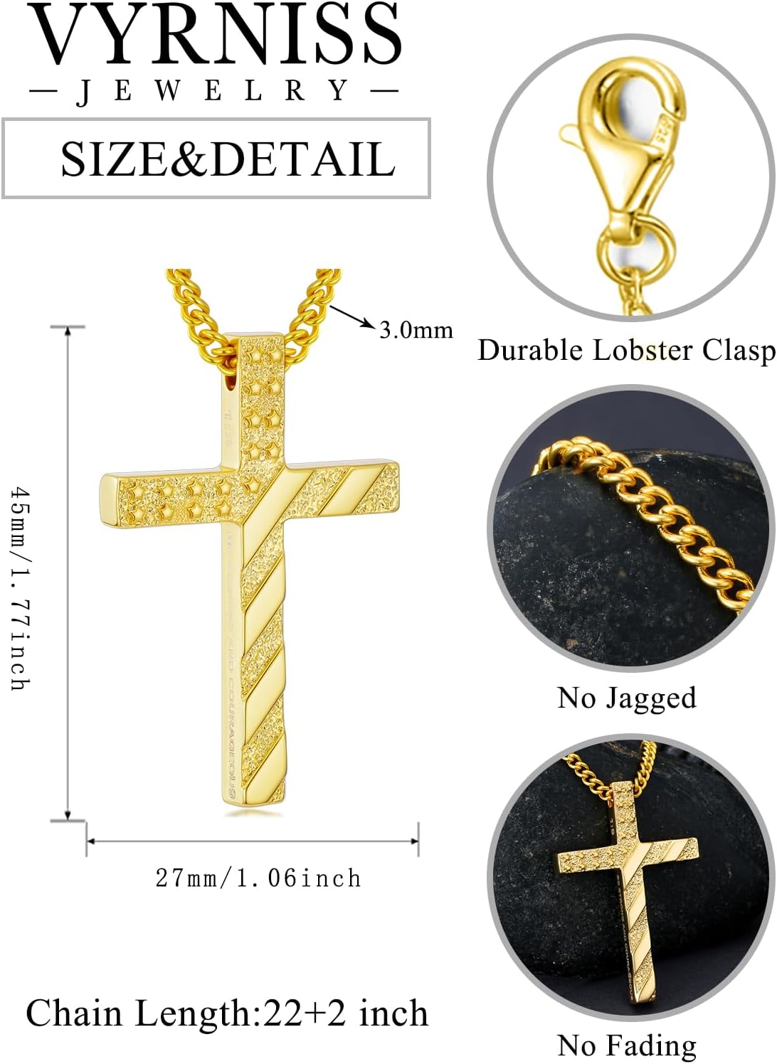 Gold American flag Cross Necklace for Men 18K Gold Cross Pendant with Bible Verse Minimalist Cross Christian Jewelry Religious Gifts(with Gift Box) - Image 2