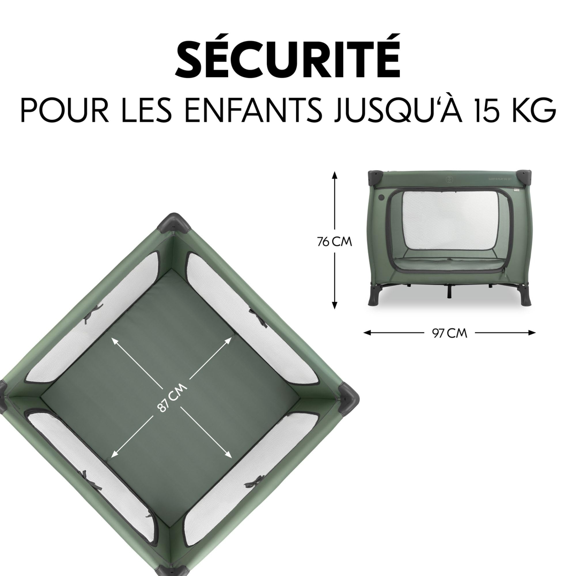 hauck Sleep N Play SQ Set, Dark Green – dziecięce łóżko podróżne i kojec z materacem o grubości 5 cm – w zestawie torba do noszenia – małe składane – dla niemowląt i dzieci od urodzenia do 15 kg