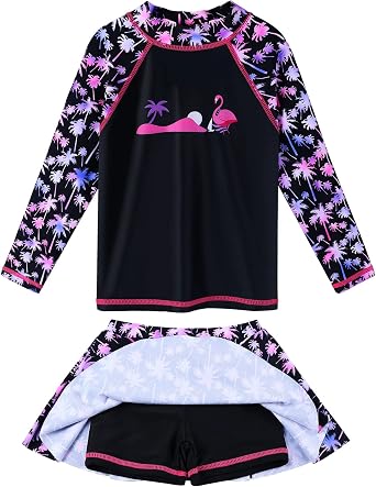 Girls Two-Piece Long Sleeve Swimsuits UPF50+ Rash Guard Kids Bathing Suit