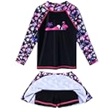 Girl's Two-Piece Long Sleeve Swimsuits UPF50+ Rash Guard Kids Bathing Suit
