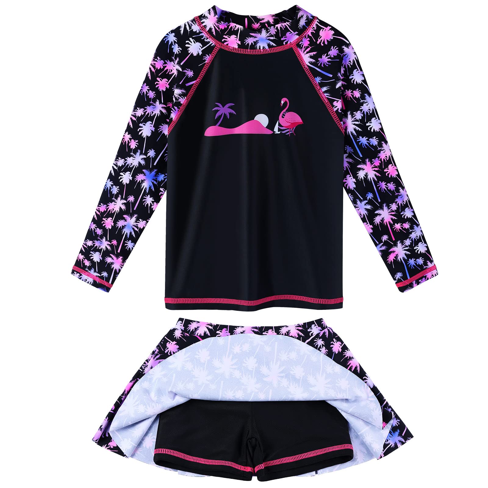 BAOHULU Girls Two-Piece Swimsuits Long Sleeve Rash Guard Bathing Suit 2-14Y