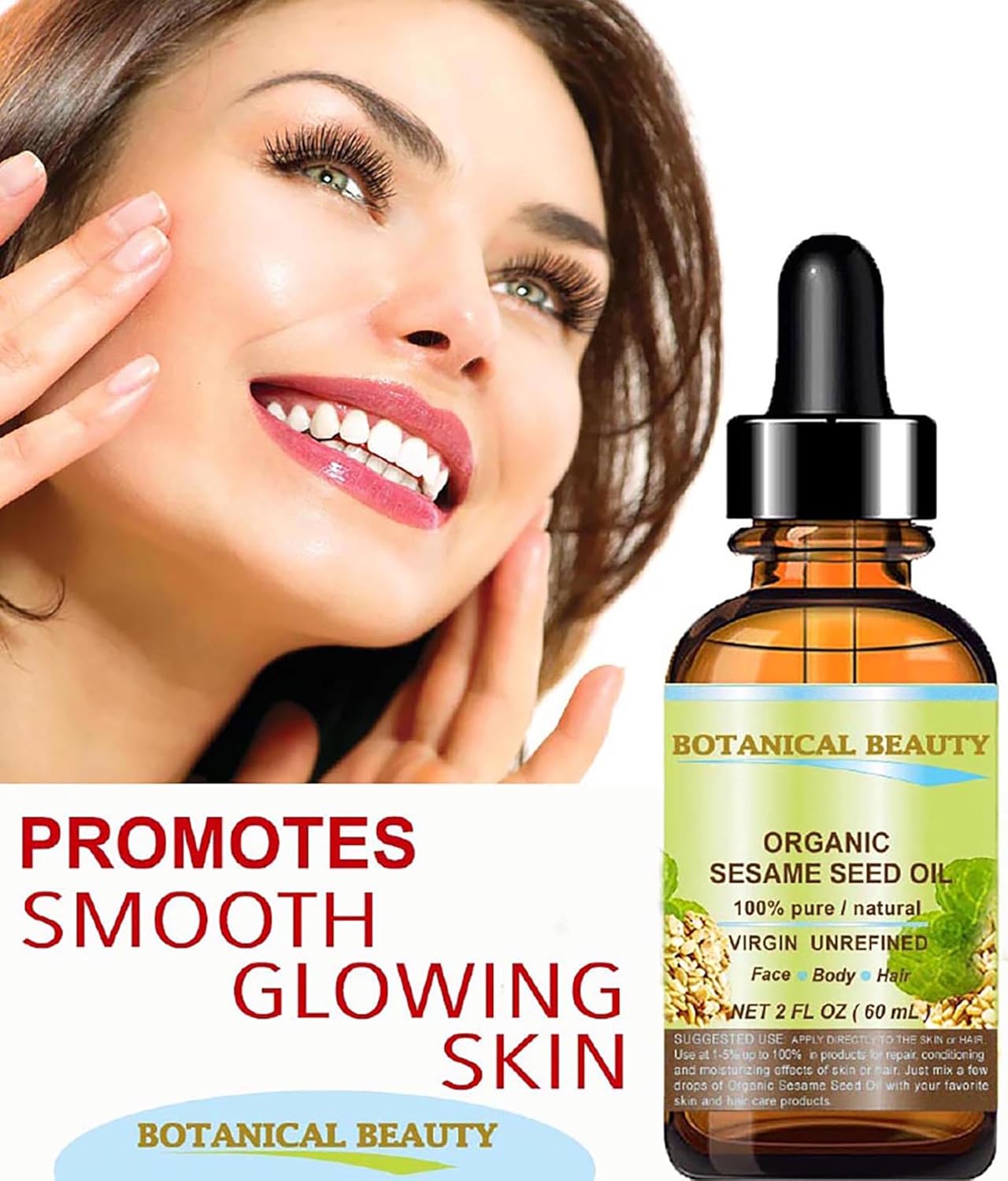 Organic SESAME SEED OIL 100% Pure Natural Virgin Unrefined Undiluted Cold Pressed Carrier Oil for Face, Skin, Body, Hair, Massage, Nails. 2 Fl. oz - 60 ml by Botanical Beauty - Image 3