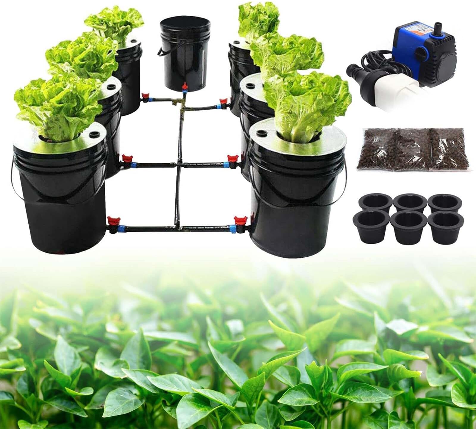 SHAIRMBHydroponic System w/Pump, 5 Gallon 7 Buckets Deep Water Culture Growing Bucket, Plant Hydroponics Grow System, DWC Hydroponics Grow System, for Indoor/Outdoor Vegetables