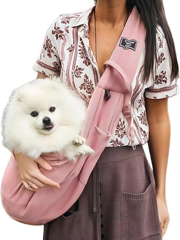 Peitoral Sling para Cães e Gatos Pequenos em Tecido Respirável CYUmail Rosa — 1,36 a 5,44 kg
