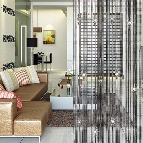 Miniatura 2 de GREENWISH String Curtains Black Beads Curtains Doorway Tassel Curtain Thread Fringe Crystal Door String Curtain Beads Window Panel Room Divider