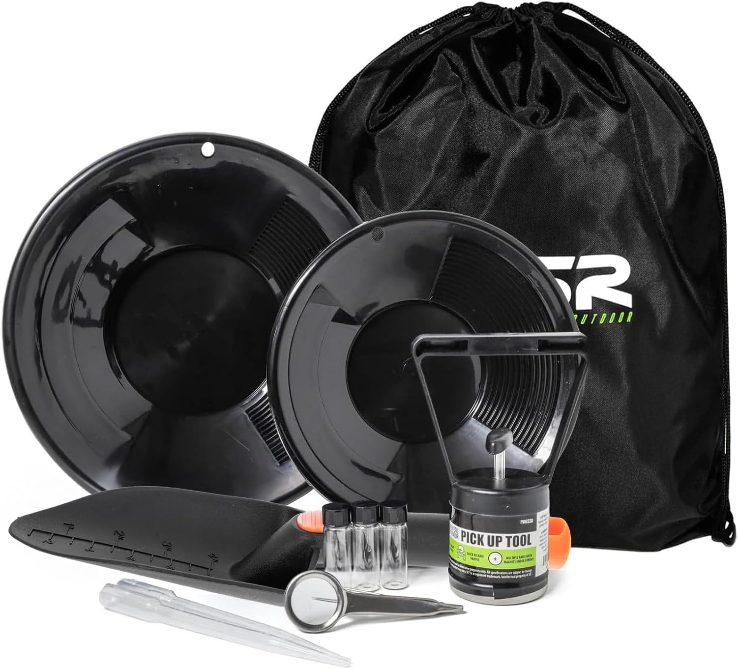 ASR Outdoor Gold Panning Kit Gold Rush Prospecting Tools Accessories 10pc - Black