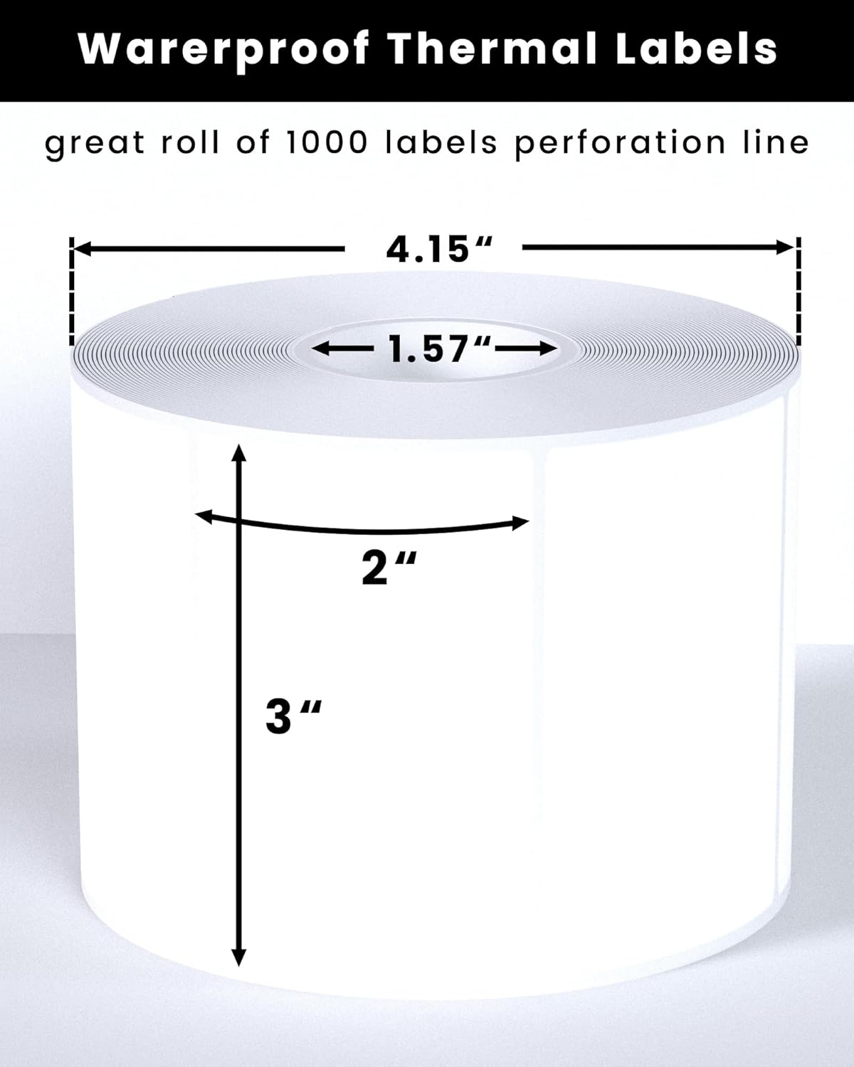 3x2 Thermal Labels Waterproof Thermal Sticker Labels with Perforated Line, 1000 Sheets/1 Roll, White - Image 2