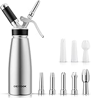 OSJCOOK Professional Aluminum Whipped Cream Dispenser 500ml - Leak-Proof Maker with 8 Nozzles, Brush & Bag for Desserts & Nitro Coffee