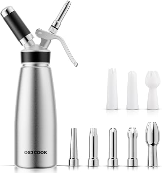 Whipped Cream Dispenser 500ml Aluminum with 8 Decorating Nozzles