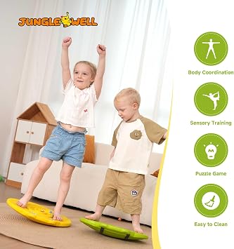 Wobble Balance Board for Kids Yellow Frog Design with Maze Track & Balls | Dual-Sided Sensory Rocker Board | Non-Slip Tactile Surface | Supports Up to 200lbs | Perfect for Toddlers & Parent-Child Play