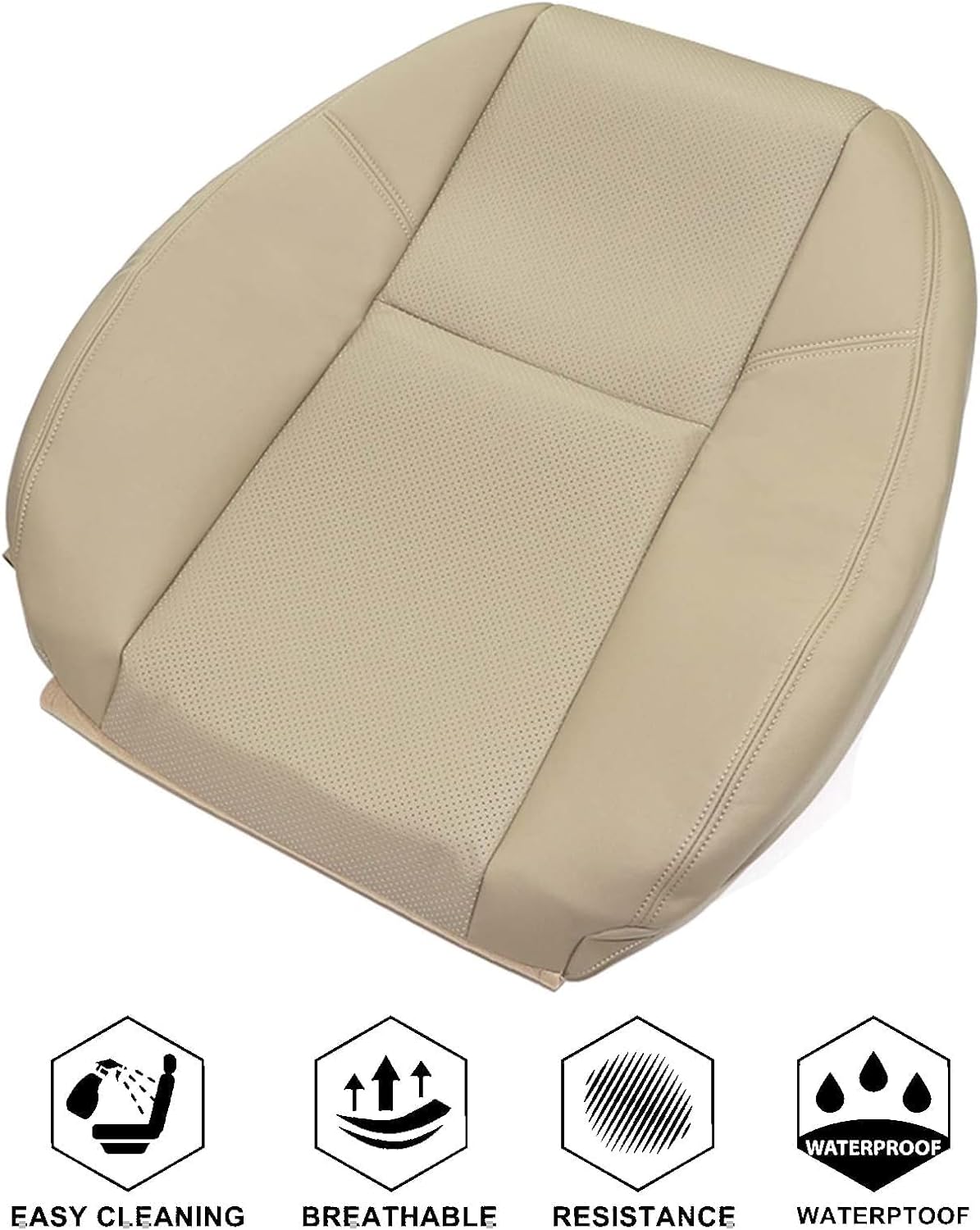 NLQR Front Both Side Bottom & Top Replacement Leather Seat Covers Compatible with Cadillac Escalade Chevy Tahoe Suburban Silverado GMC Yukon Sierra 2009 2010 2011 2012 2013 2014 Cashmere Tan #333 313