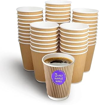 We Can Source It Ltd - 25 x 8oz Ripple Brown Kraft Paper Cups - Strong 3-PLY Disposable Insulated Coffee Cups - Leak-Proof Recyclable Drinking Cups for Hot Drinks, Tea, Coffee and Beverages
