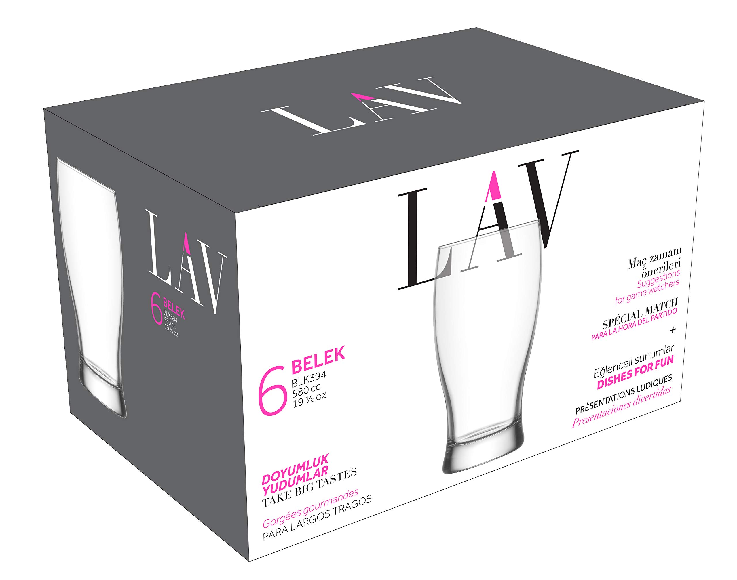 LAV 6 pieza Belek Tulip pinta de cerveza de cristal Set - Ampliación de estilo clásico de bulbo Forma Craft Beer Glasses Ale - Claro - 580 ml