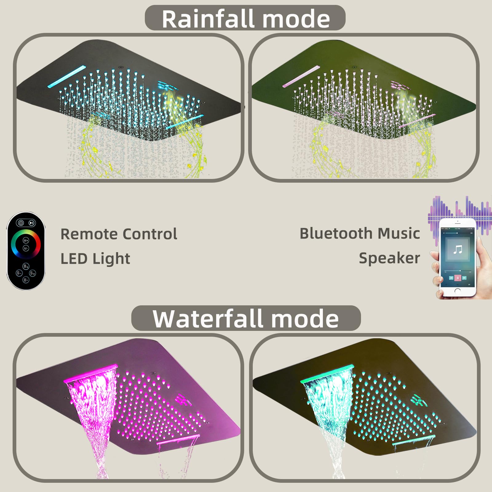 colonna doccia,Set doccia multifunzione con termostato,cromatura,Kit doccia con musica Bluetooth con soffione da 580x380mm,LED multicolore,6 soffioni laterali e doccetta,doccia soffione completo